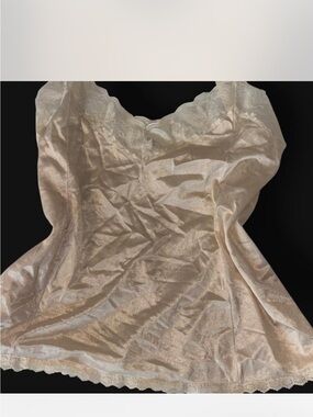 Vintage Lace-Trim Satin Slip Chemise in Light Beige